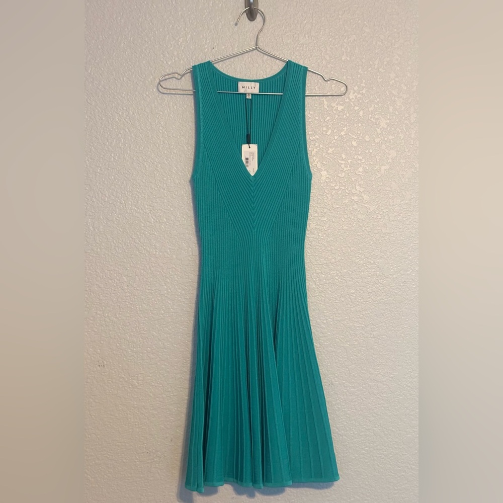 Milly Turquoise Sleeveless Midi Dress Women Medium